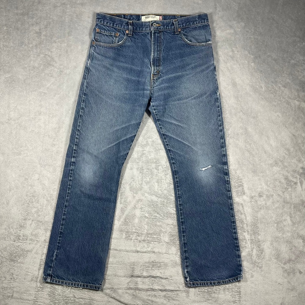 Levis 517 Boot Cut Jeans Mens 38x34(35x33) Blue Denim Distressed